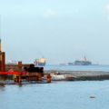 Marina Barrage land reclamation, ships in straights