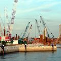 Marina Barrage land reclamation, cranes