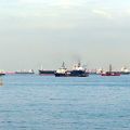 Marina Barrage land reclamation, ships in straights
